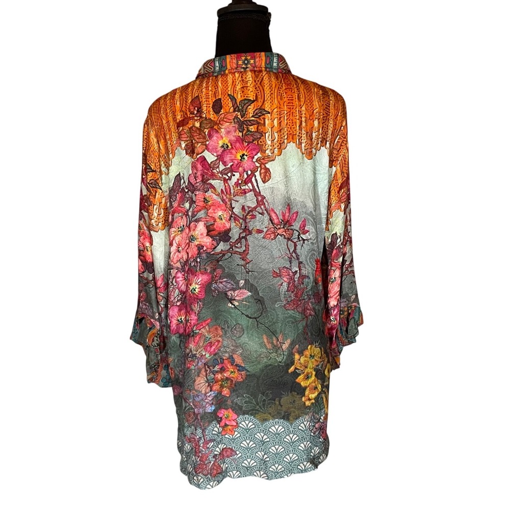 John Mark Womens Floral Mixed Print Button Up Tunic Top L Boho Chic Whimsical - Picture 2 of 6